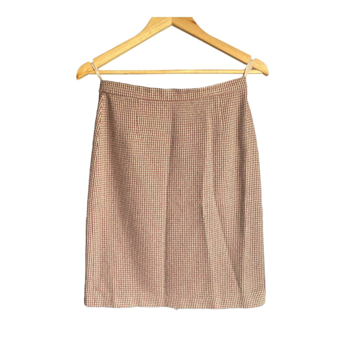 Cotswolds Woollen Weavers 100% Bourette Silk Burgundy, Cream and Grey Woven Skirt Suit. Jacket UK Size 10 Skirt UK Size 12 - Ava & Iva