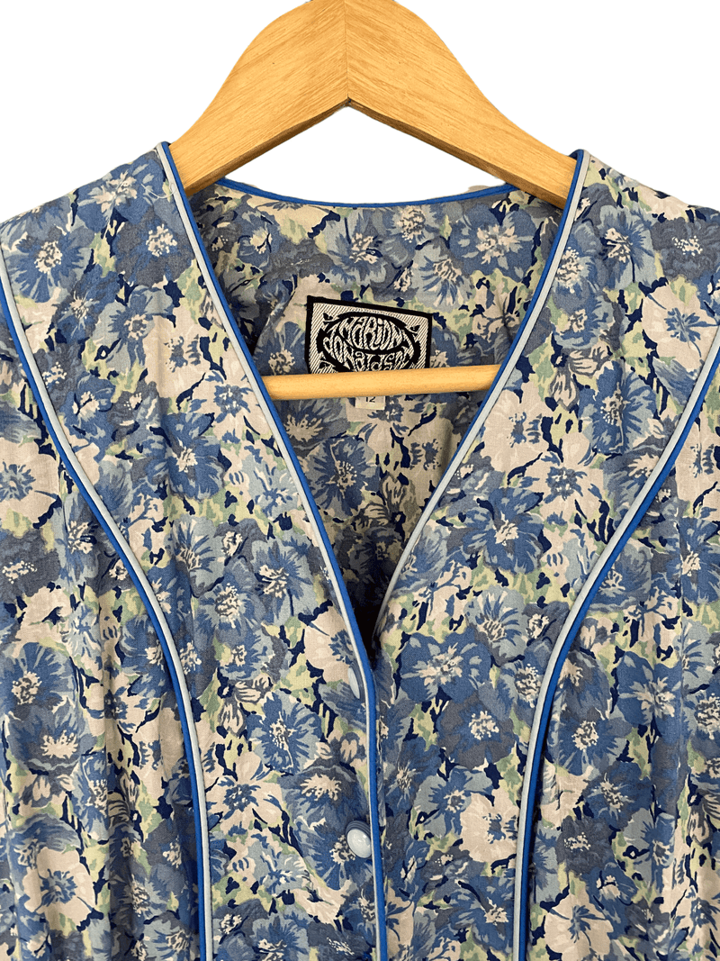 Marion Donaldson Vintage Cotton Short Sleeve Dress Blue Floral Print UK Size 10 - Ava & Iva