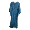 Vintage Vera Mont Polyester Chiffon Long Sleeve Fit & Flare Maxi Dress Light Blue Small Swirl Print UK Size 12-14 - Ava & Iva
