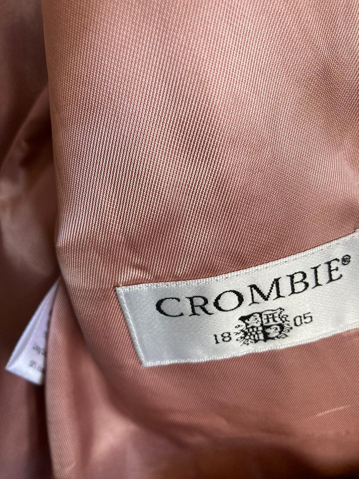 Crombie Wool Grey And Pink Pin Striped Trouser Suit Jacket UK Size 14 Trousers UK Size 12 - Ava & Iva