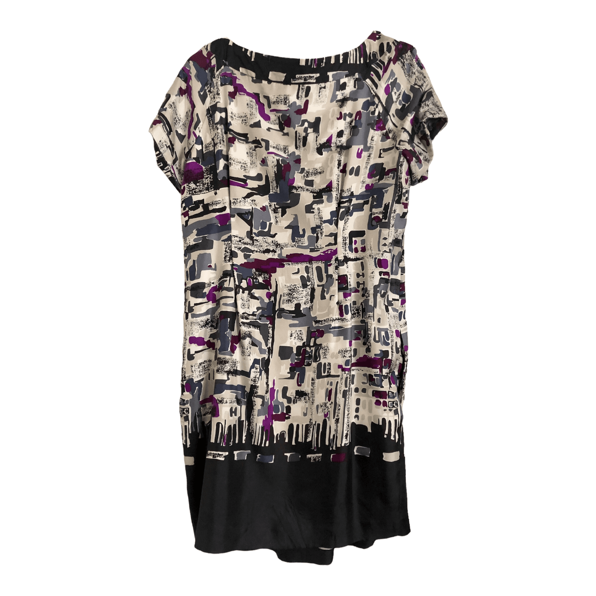 Farhi by Nicole Farhi 100% Silk Short Sleeve Shift Dress Blue Grey / Multicoloured Block Print Size UK12 - Ava & Iva