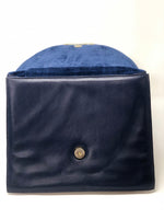 Checker Leather Vintage Blue Clutch Bag with Suede Interior - Ava & Iva