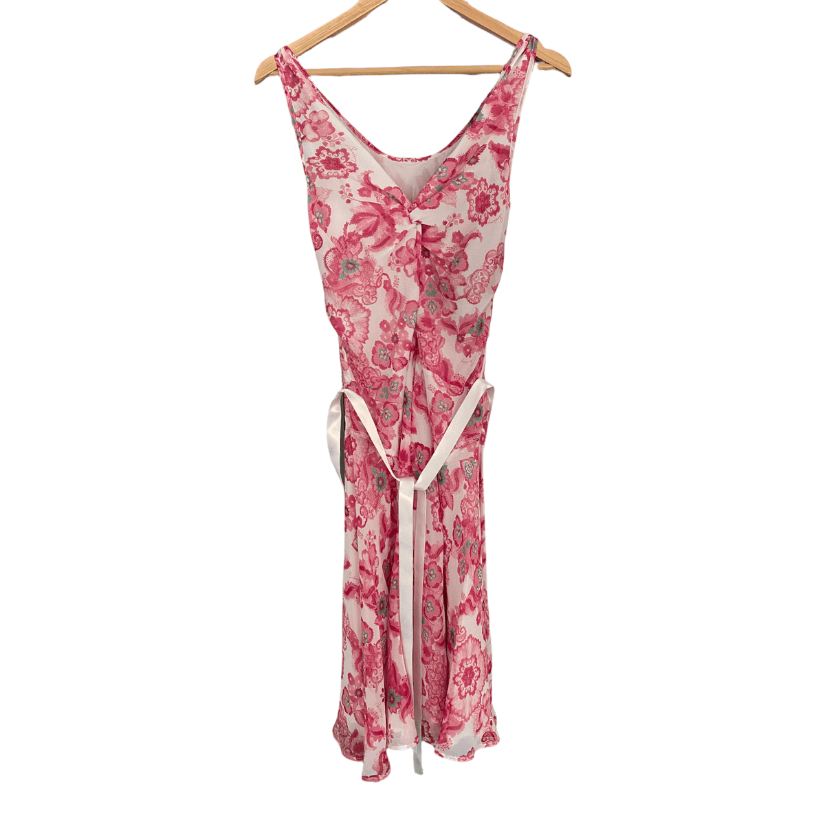 Burberry Pink Floral 100% Silk Summer Dress with Satin Belt Size 10 - Ava & Iva