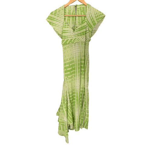 Joseph 100% Silk Cap Sleeve Dress Green Geometric Pattern  UK Size 10 - Ava & Iva