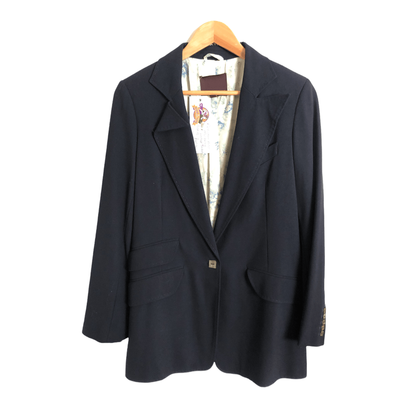 Mulberry Designer Vintage 100% Wool Day Evening Jacket Navy Blue UK Size 12 - Ava & Iva