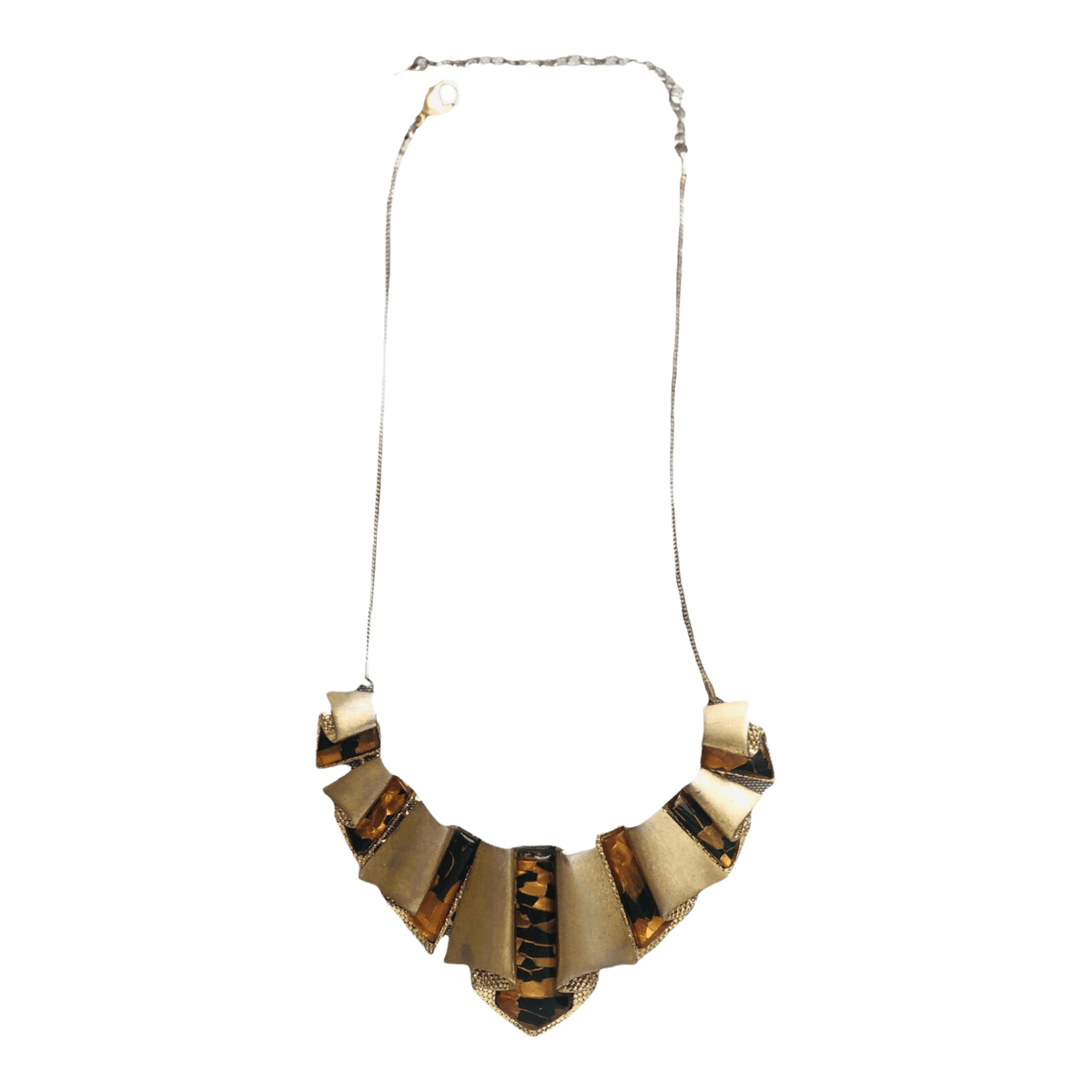 Vintage 1980s Gold Tone and Tortoise Resin Stone Single Strand Necklet Necklace - Ava & Iva