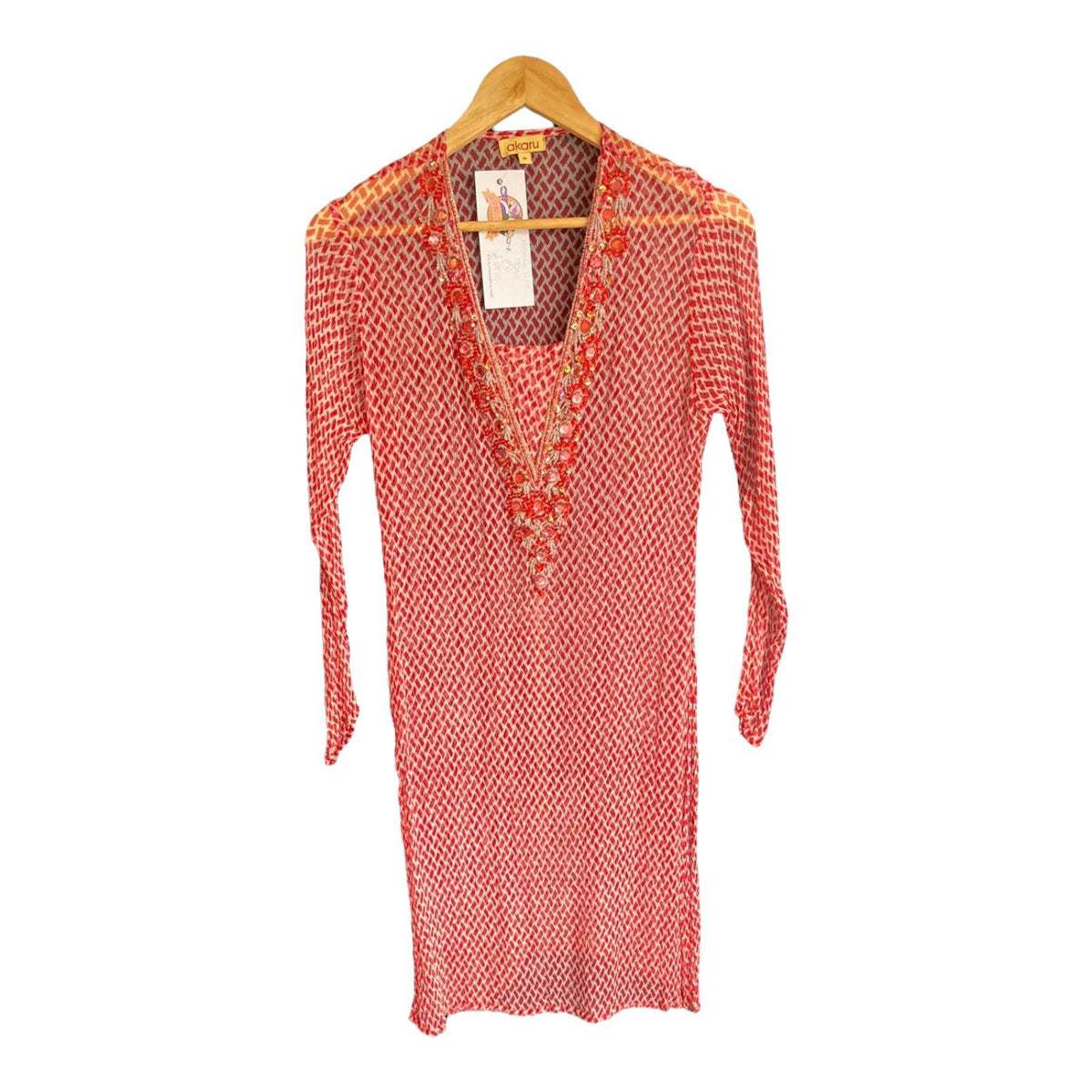 Akaru Silk Red And White patterned Dress UK Size Medium - Ava & Iva