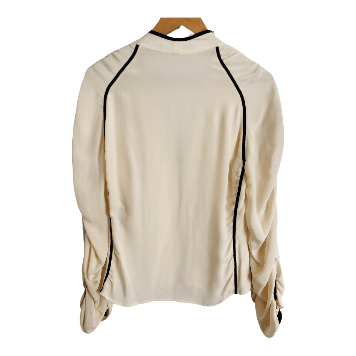 Amanda Wakeley 100% Silk Ruched Zip-up Cardigan Jacket Ivory Ecru Cream Black UK Size 12 - Ava & Iva