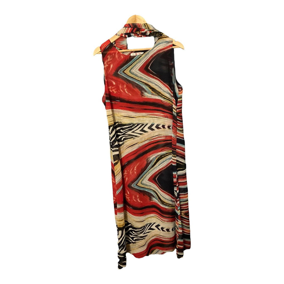 U.R.U Sheer Multi-Coloured Sleeveless Full Length Dress With Matching Scarf UK Size 14 - Ava & Iva
