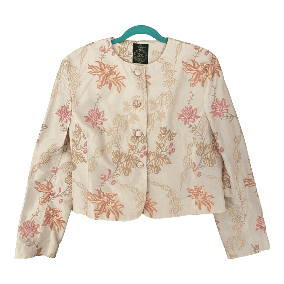 Pakeman Catto & Carter Cream and Pink Floral Silk Embroidered Bolero Jacket UK size 14 - Ava & Iva