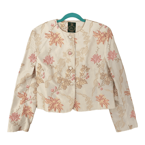 Pakeman Catto & Carter Cream and Pink Floral Silk Embroidered Bolero Jacket UK size 14 - Ava & Iva