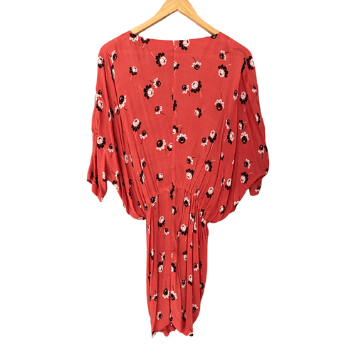 Maje Raspberry Red Flower Print Dress Size 3 / FR40 / UK Size 12 - Ava & Iva