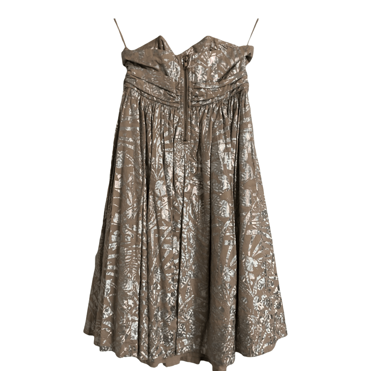 AllSaints 100% Cotton Mimiato Strapless Mini Dress Taupe / Silver UK Size 8 - Ava & Iva