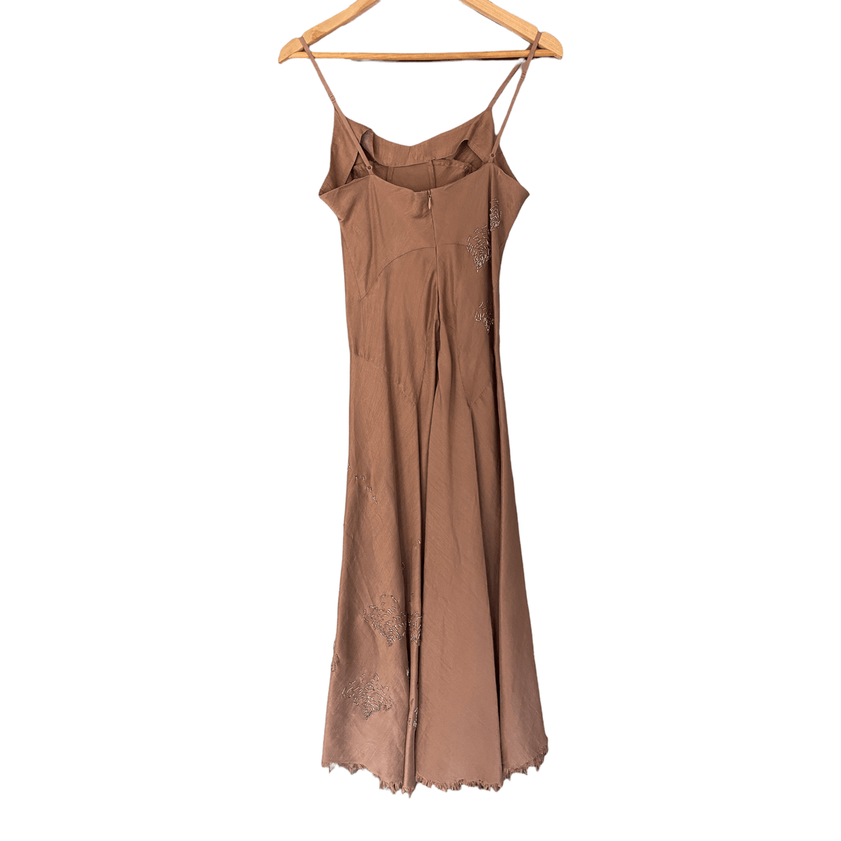 Jigsaw 100% Silk Strappy Dress Bronze with Bugel Bead Work UK Size 12 - Ava & Iva