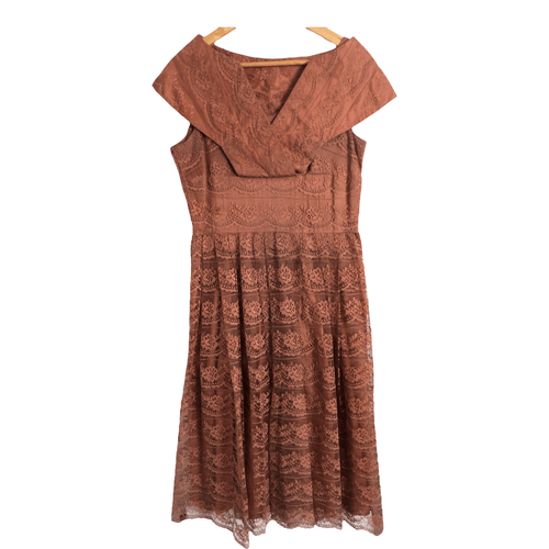 Unbranded Vintage Style Sleeveless Lace Guipure Midi Dress Dusky Pink UK Size 14 - Ava & Iva