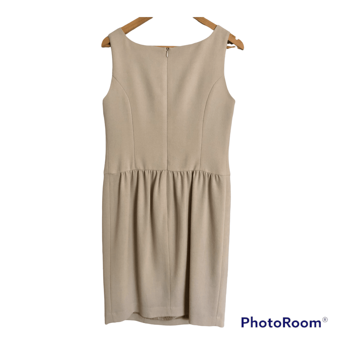 Paddy Cambell 100% Wool Crepe Sleeveless Shift Dress Beige UK Size 14 - Ava & Iva