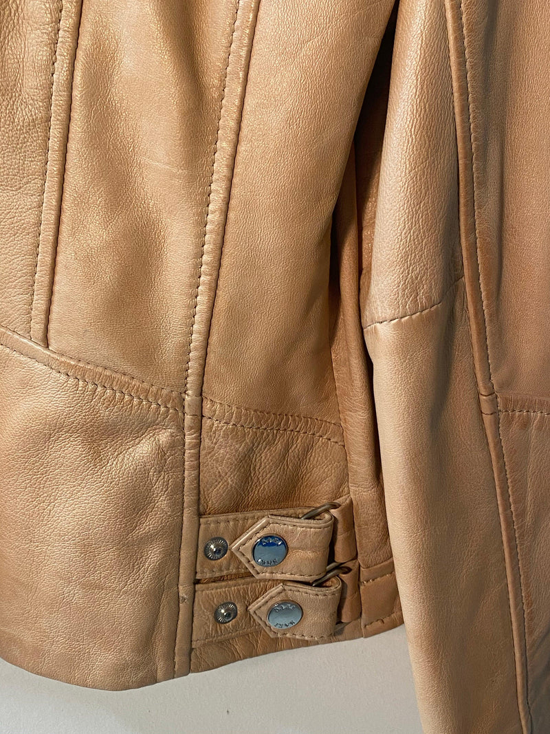 Saki Sweden "Gella" Biker Jacket Beige Leather Size 36 (UK10) BNWT - Ava & Iva