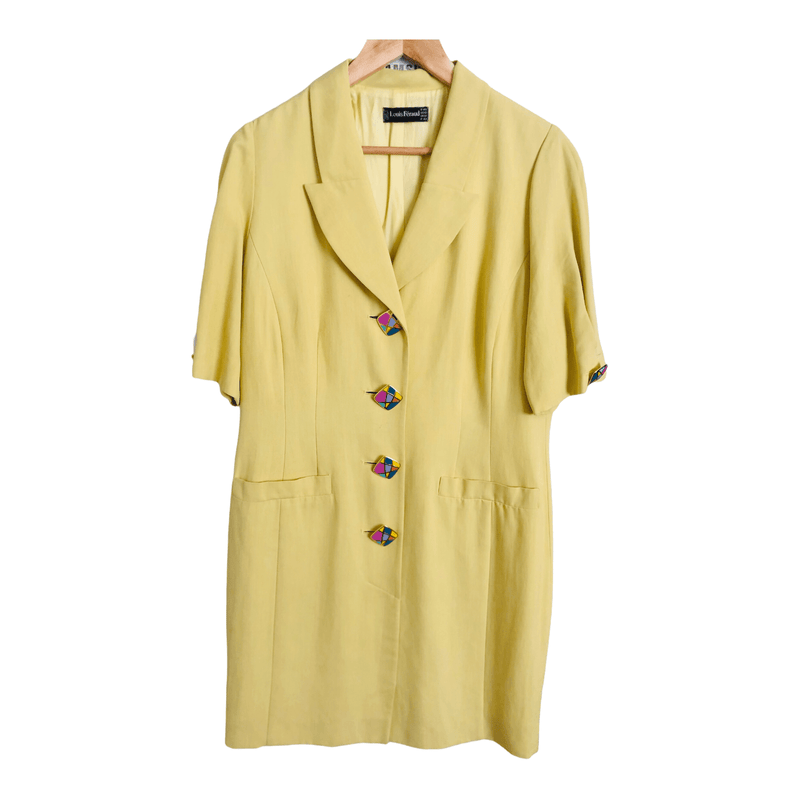 Louis Feraud Vintage Viscose Blend Short Sleeve Shirt Dress Yellow UK Size 14 - Ava & Iva