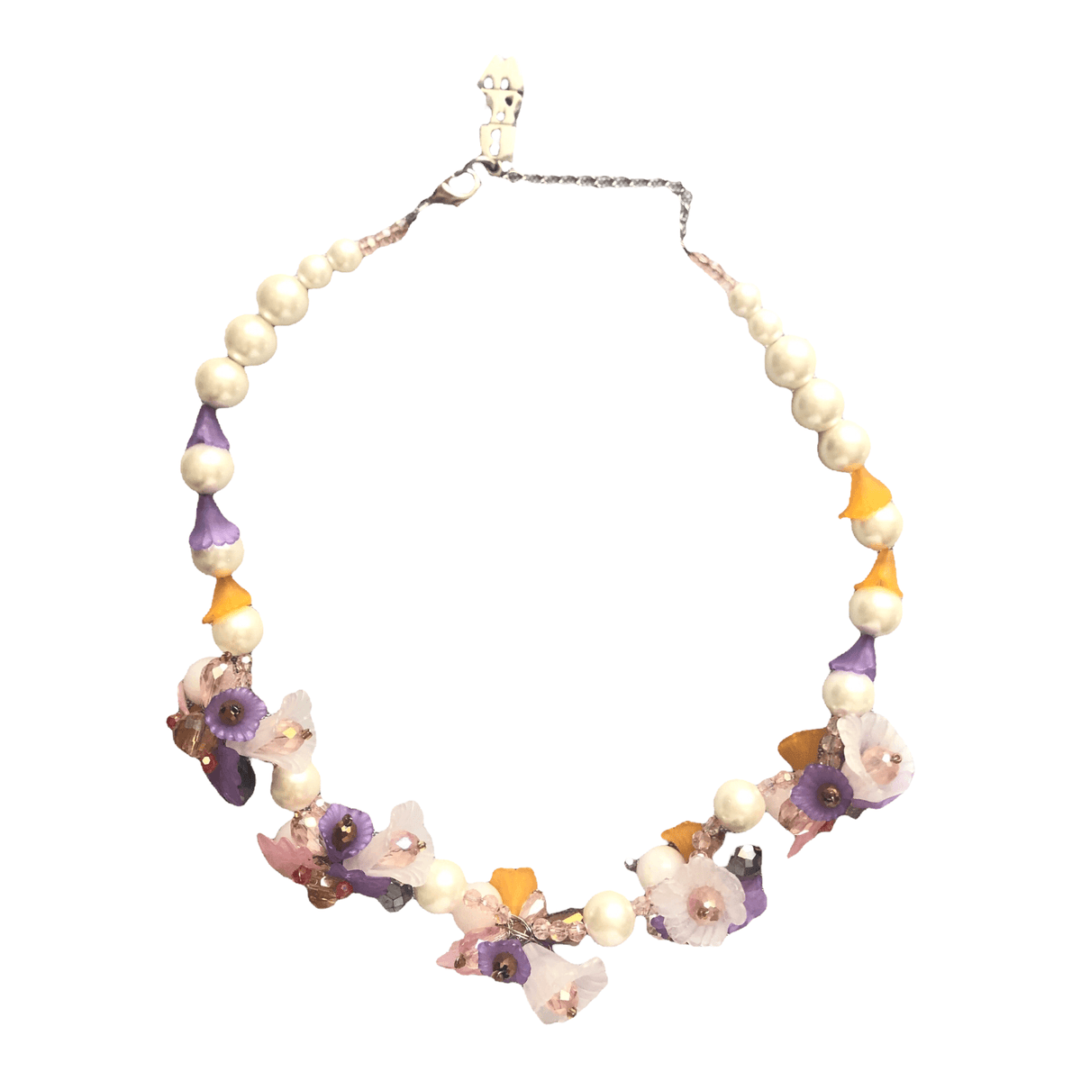 Butler and Wilson London Designer Purple White Multi Bead Floral Single Strand Necklace - Ava & Iva