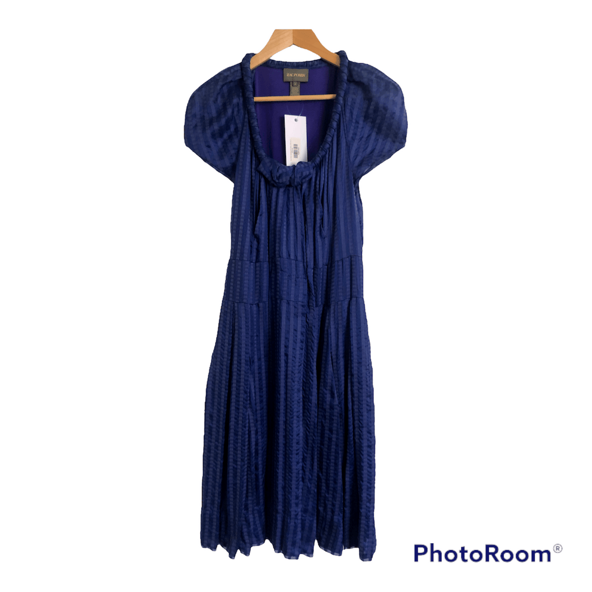 Zac Posen Silk Blend / Chiffon Short Sleeve Midi Dress Cobalt Blue UK Size 8 - Ava & Iva