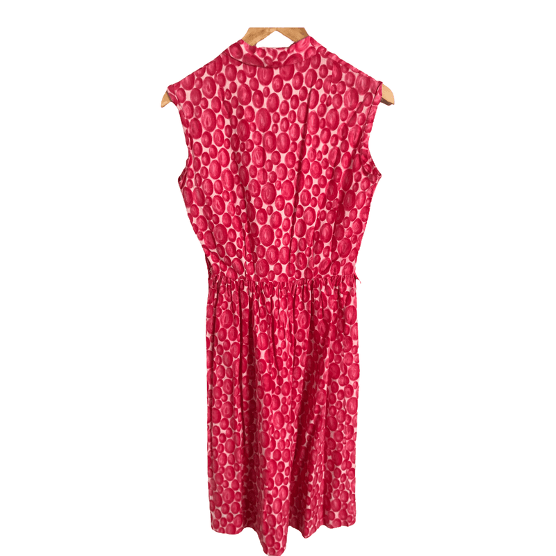 Unbranded Vintage 100% Cotton Sleeveless Summer Shirt Dress Pink White Block Print UK Size 8-10 - Ava & Iva