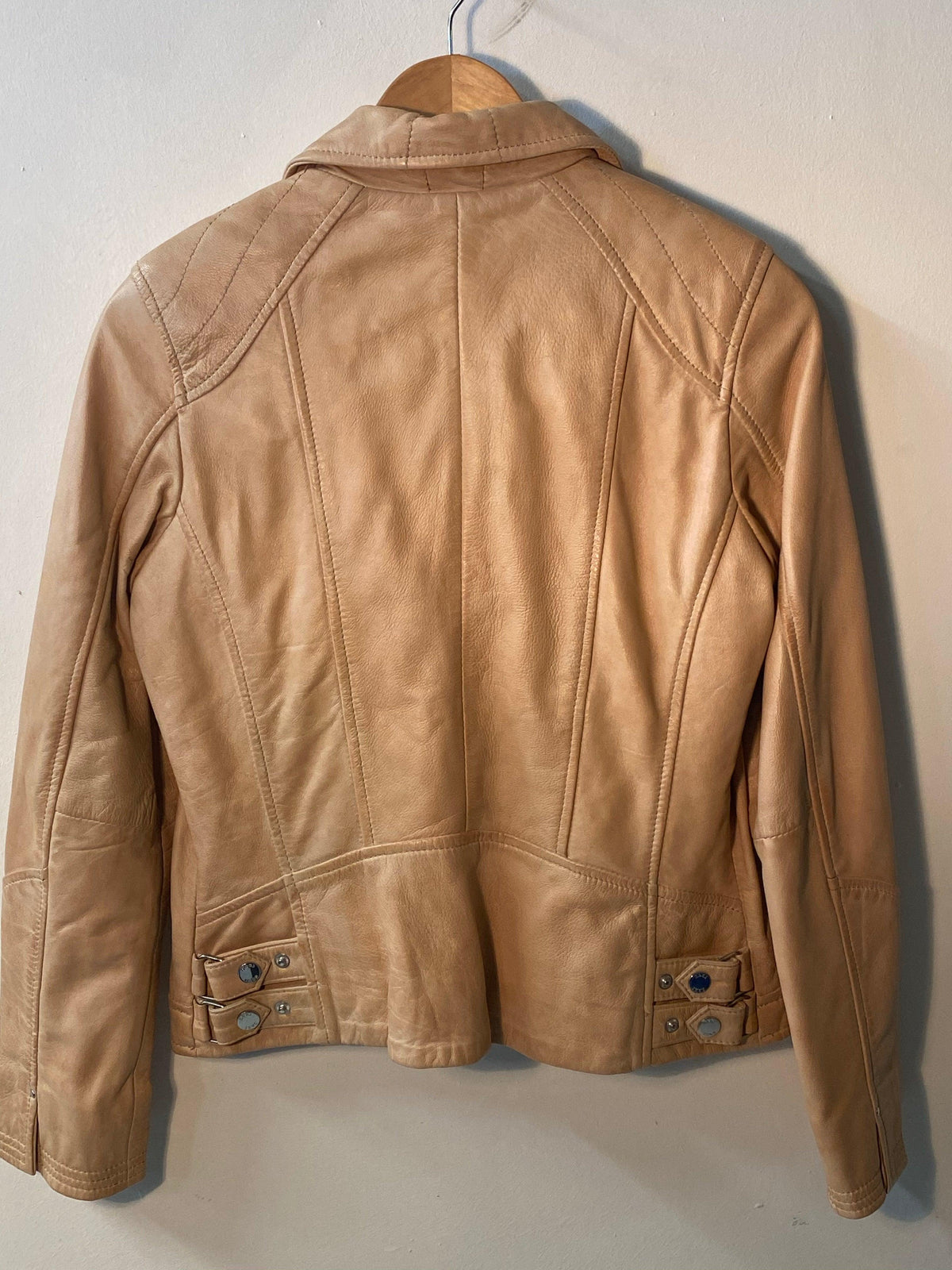 Saki Sweden "Gella" Biker Jacket Beige Leather Size 36 (UK10) BNWT - Ava & Iva