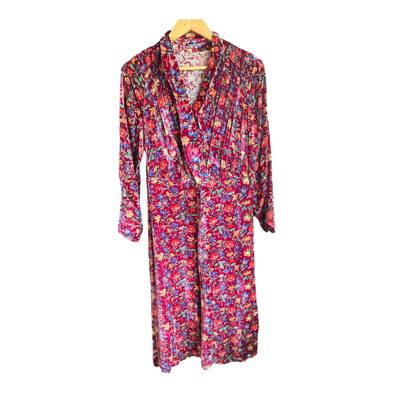 Vintage Burgundy Floral Long Sleeved Dress UK Size 12 - Ava & Iva