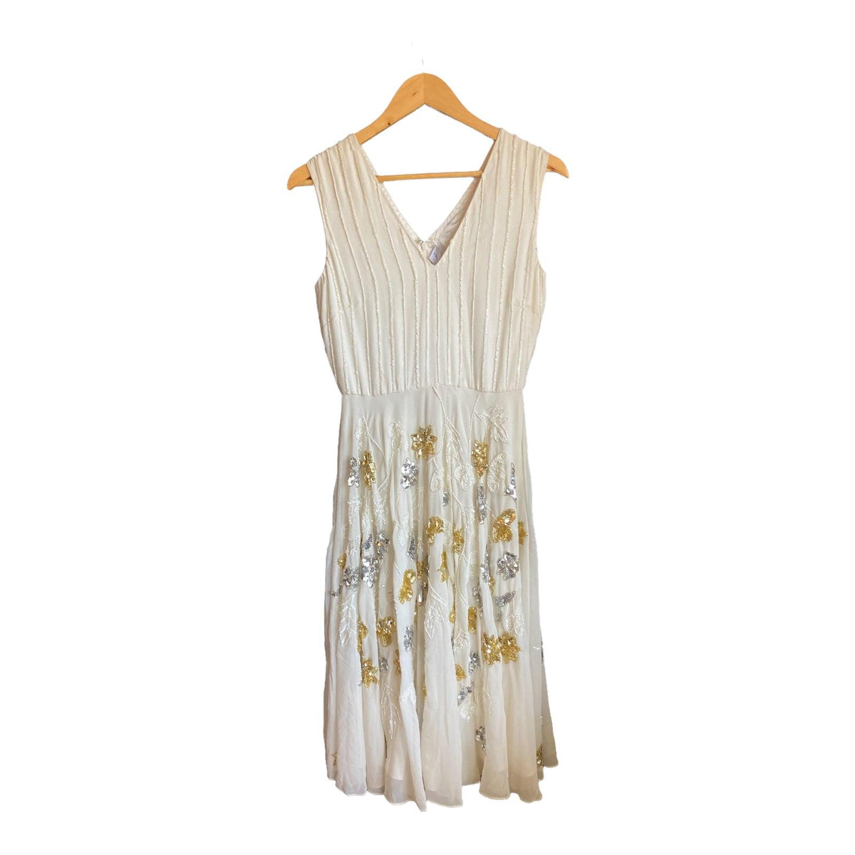 Virgos Lounge Cream Beaded Sleeveless Evening Dress UK Size 10 - Ava & Iva
