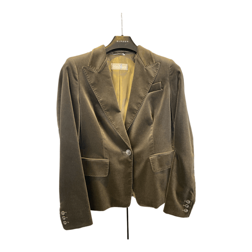 Max Mara Grey Velvet Single Breasted Jacket Size 14 - Ava & Iva