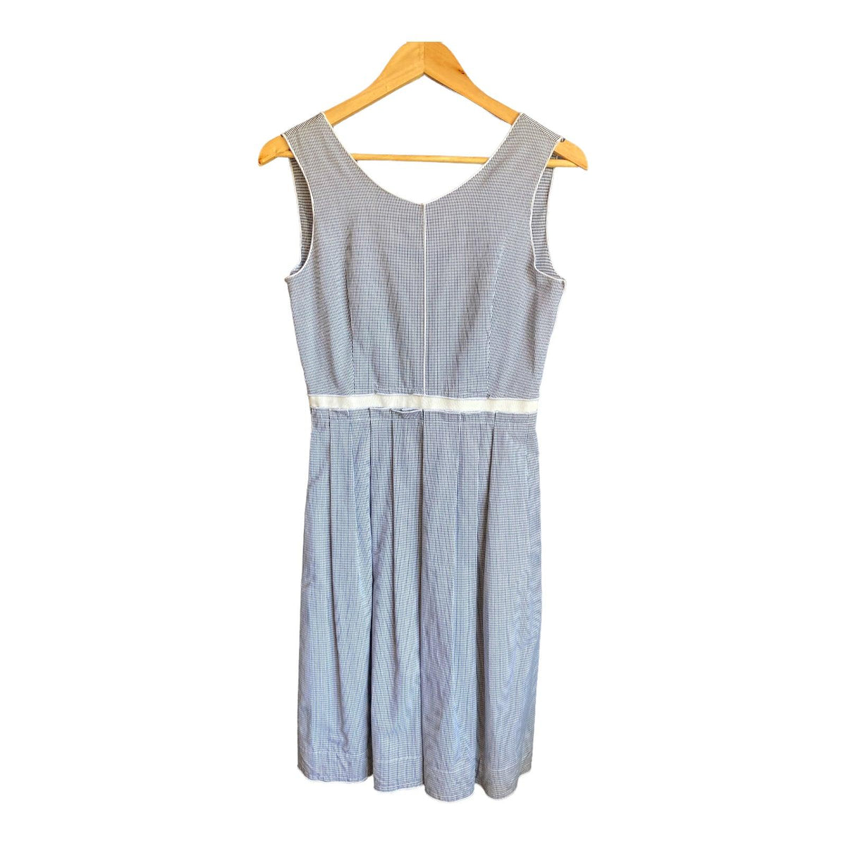 Dolce and Gabanna Cotton Navy Gingham Sleeveless Dress UK Size 14 - Ava & Iva