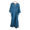 Vintage Vera Mont Polyester Chiffon Long Sleeve Fit & Flare Maxi Dress Light Blue Small Swirl Print UK Size 12-14 - Ava & Iva