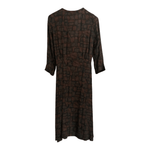 Rutzou Silk Half Sleeve Embroidered Midi Dress Brown Black Block Print UK Size 8 - Ava & Iva