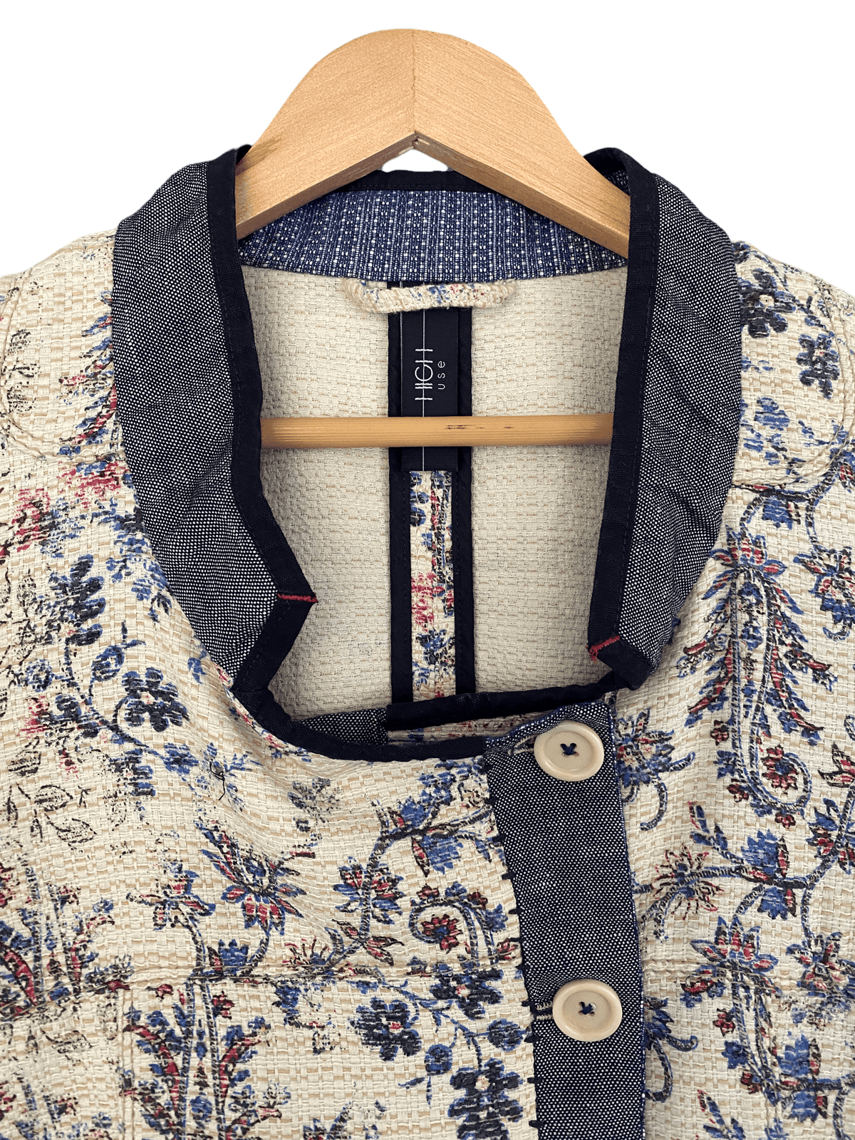 High Use Round Neck Cotton Mix Jacket Floral Print on Cream Ground UK Size 12 - Ava & Iva