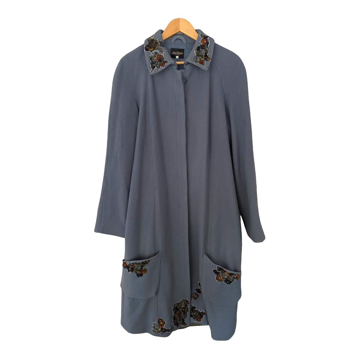 Just Maude Wool Mix Coat Teal with Applied Patches.  SIze L (16) - Ava & Iva