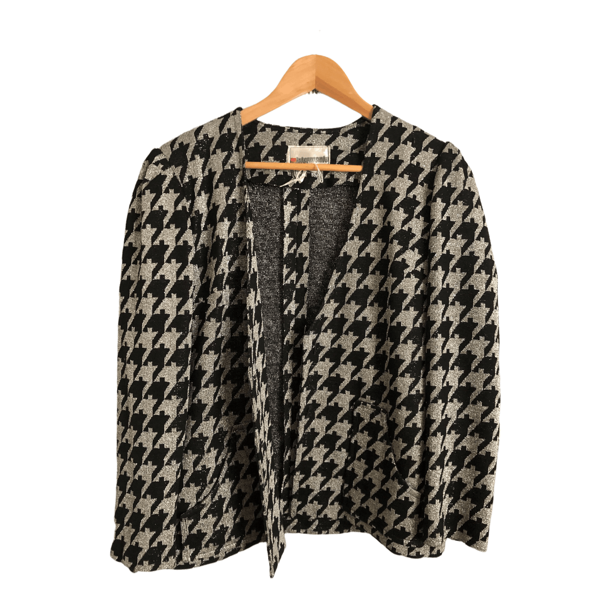 Mistermonte Vintage Evening Jacket Black Metallic Silver Houndstooth Pattern UK Size 10-12 - Ava & Iva
