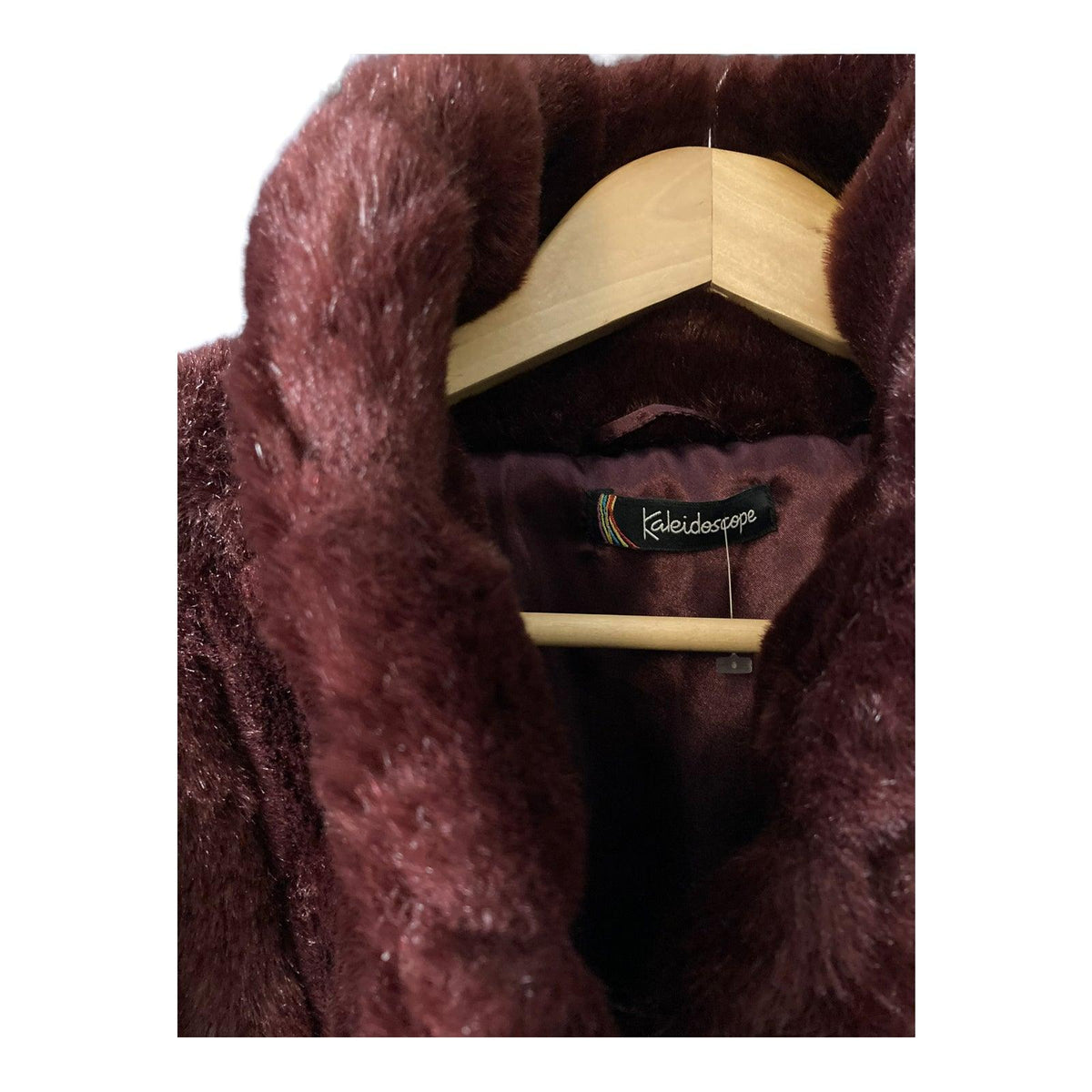 Kaleidoscope Faux Fur Burgundy Long Sleeved Coat UK Size 10 - Ava & Iva
