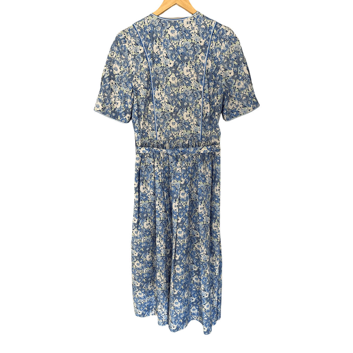 Marion Donaldson Vintage Cotton Short Sleeve Dress Blue Floral Print UK Size 10 - Ava & Iva