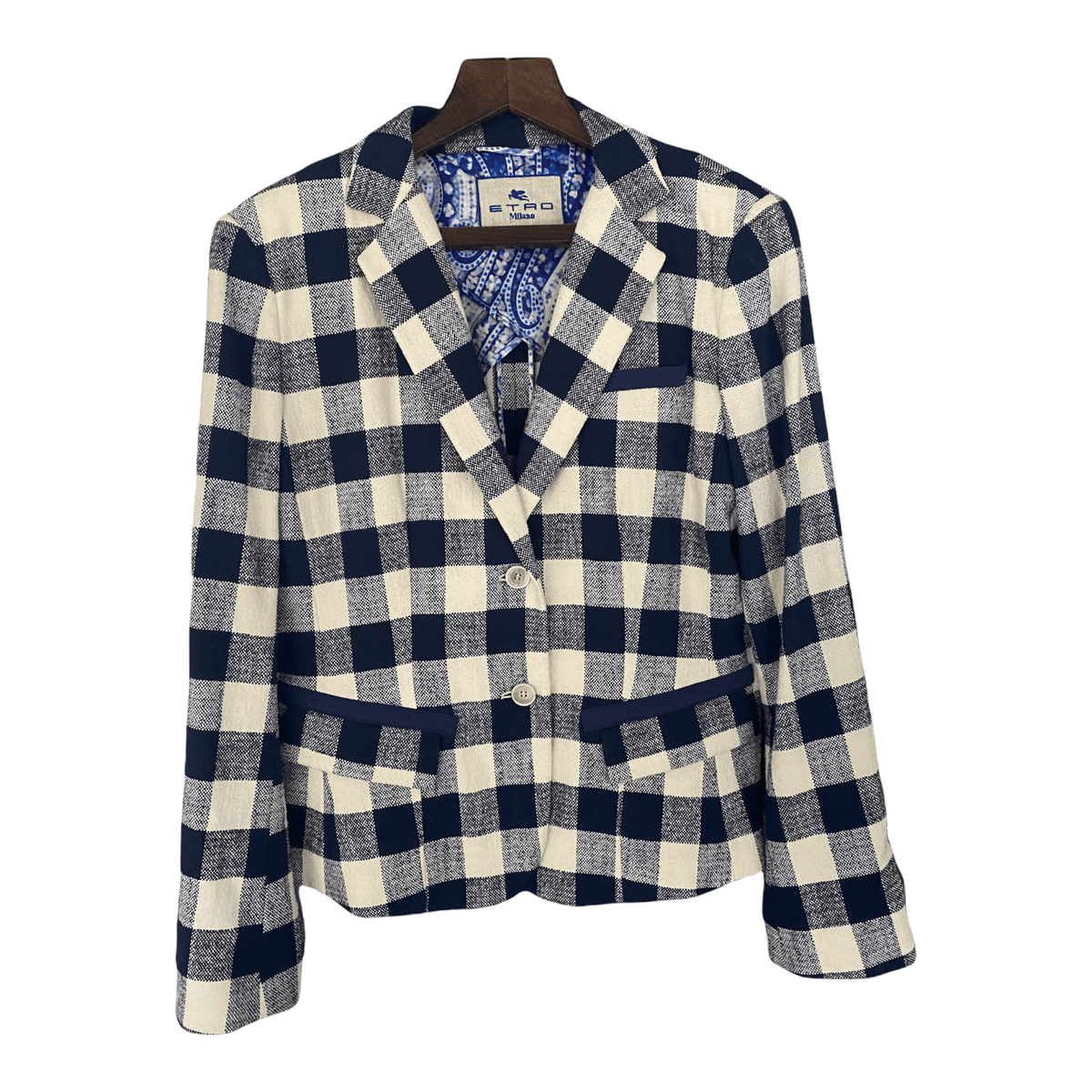 Etro Blue and Light Cream Cotton Check Jacket IT46 UK Size 14 - Ava & Iva