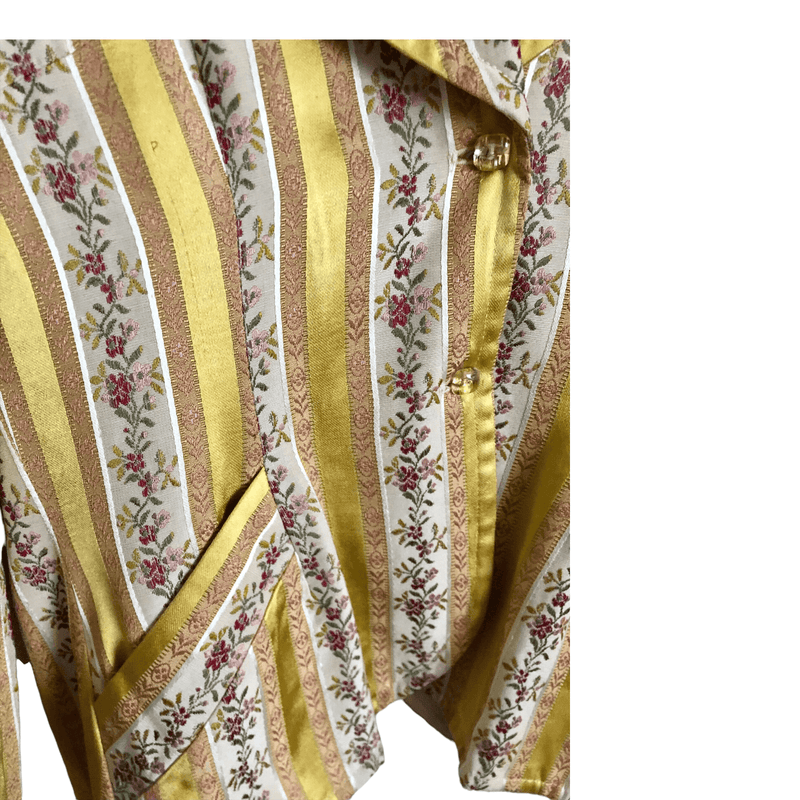 Fitz by Mike Corbett Vintage Cotton Silk Embroidered Evening Jacket Gold Striped Floral Pattern UK Size 14-16 - Ava & Iva