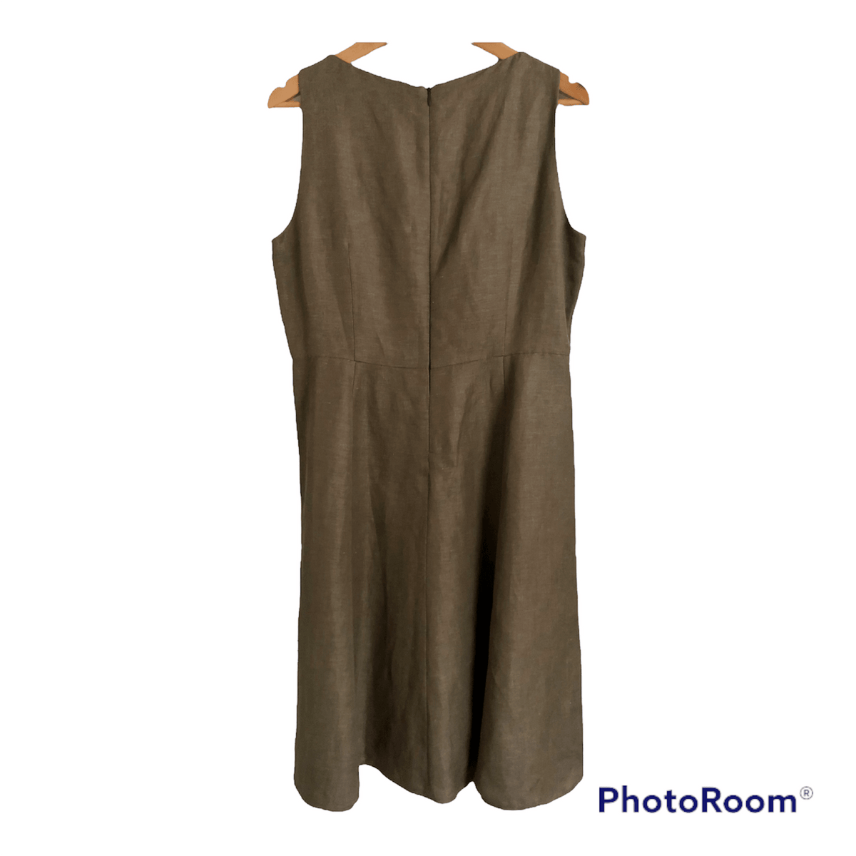 Jaeger Linen Blend Sleeveless Midi Shift Dress Taupe UK Size 14 - Ava & Iva