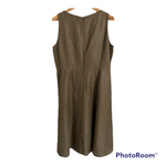 Jaeger Linen Blend Sleeveless Midi Shift Dress Taupe UK Size 14 - Ava & Iva