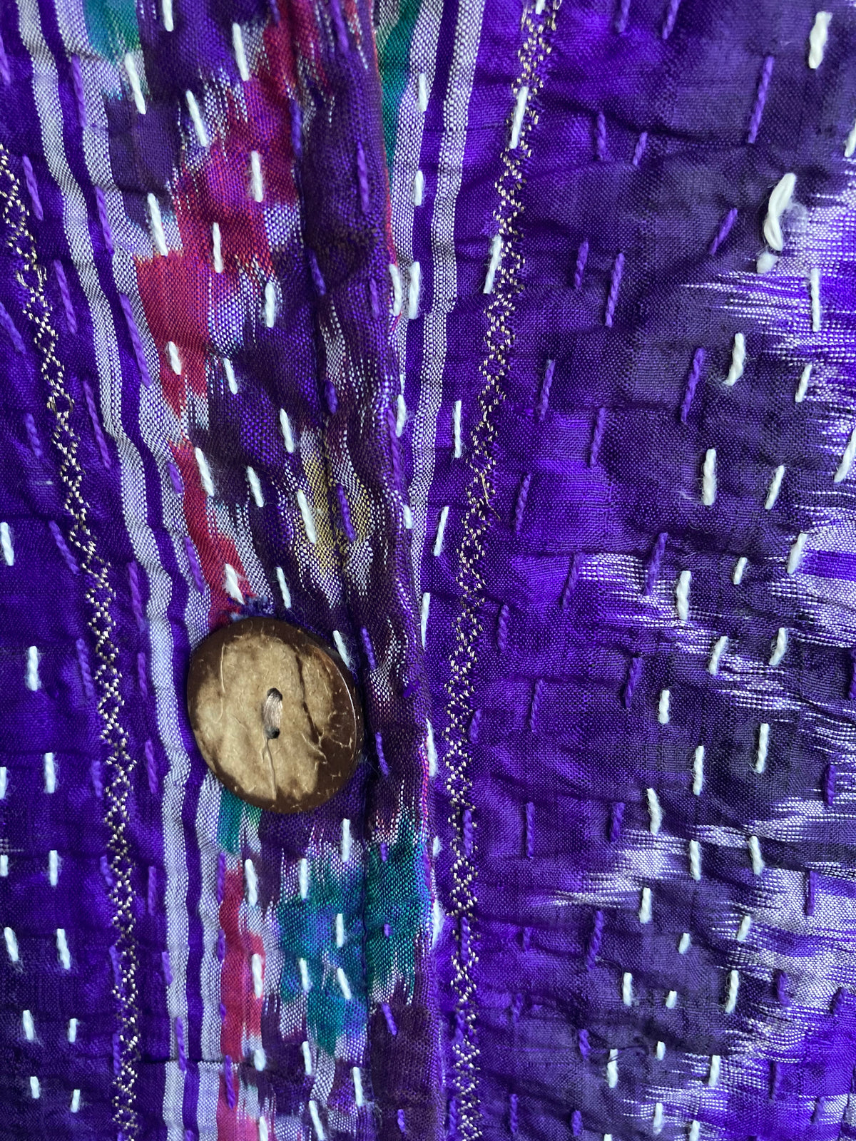 Frangipani Silk Purple Multi-Coloured Long Sleeved Coat UK Size 12 - Ava & Iva