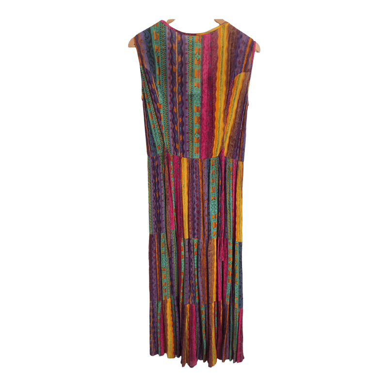 Phool 100% Viscose Sleeveless Summer Maxi Dress Rainbow Pattern w/ Tie Belt UK Size 10 - Ava & Iva