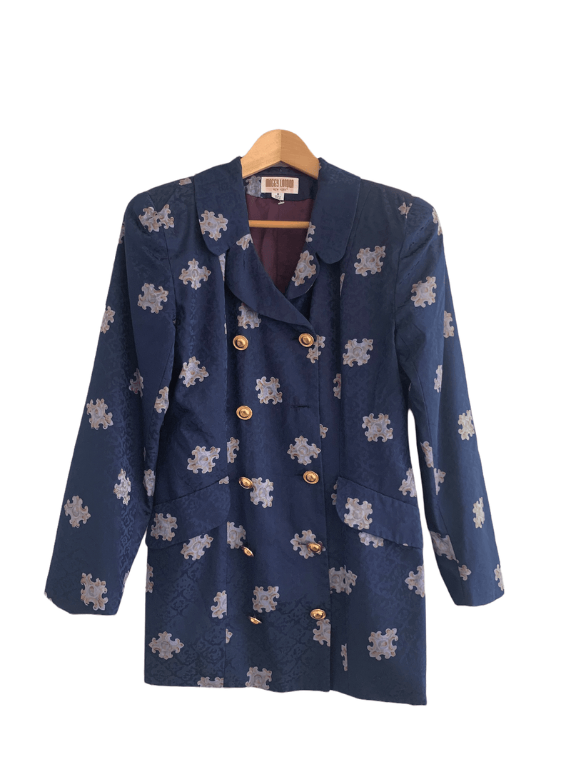 Maggy London 100% Silk Double Breasted Jacket Blue US 8 - Ava & Iva