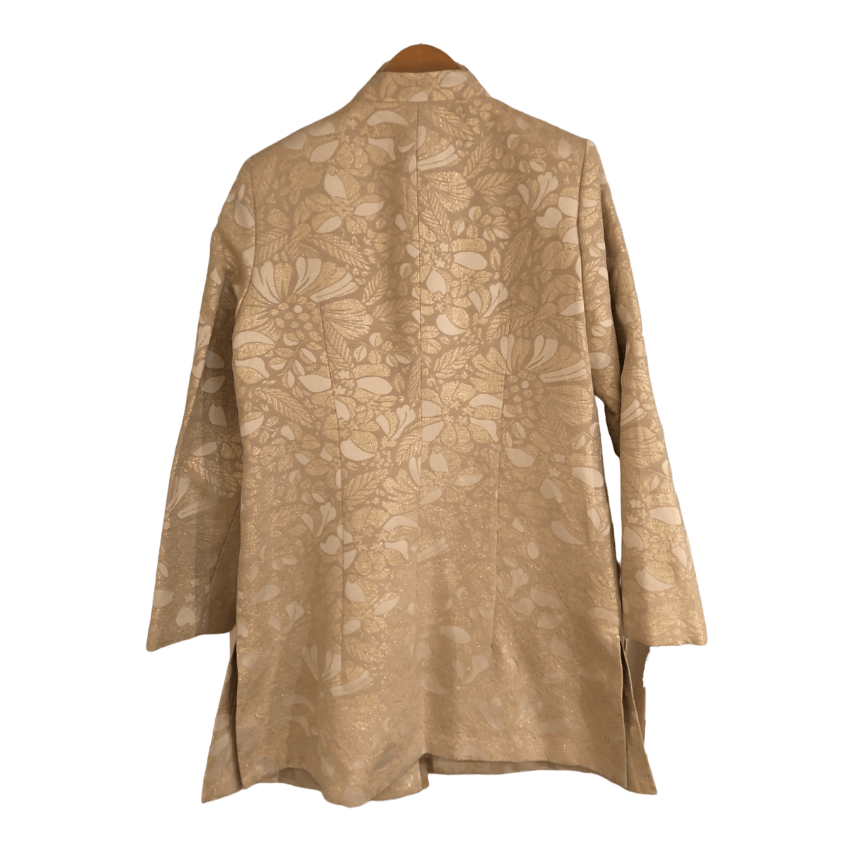 Kathryn C Brocade Jacquard Long Sleeve Evening Coat Jacket Metallic Gold Cream UK Size 16 - Ava & Iva