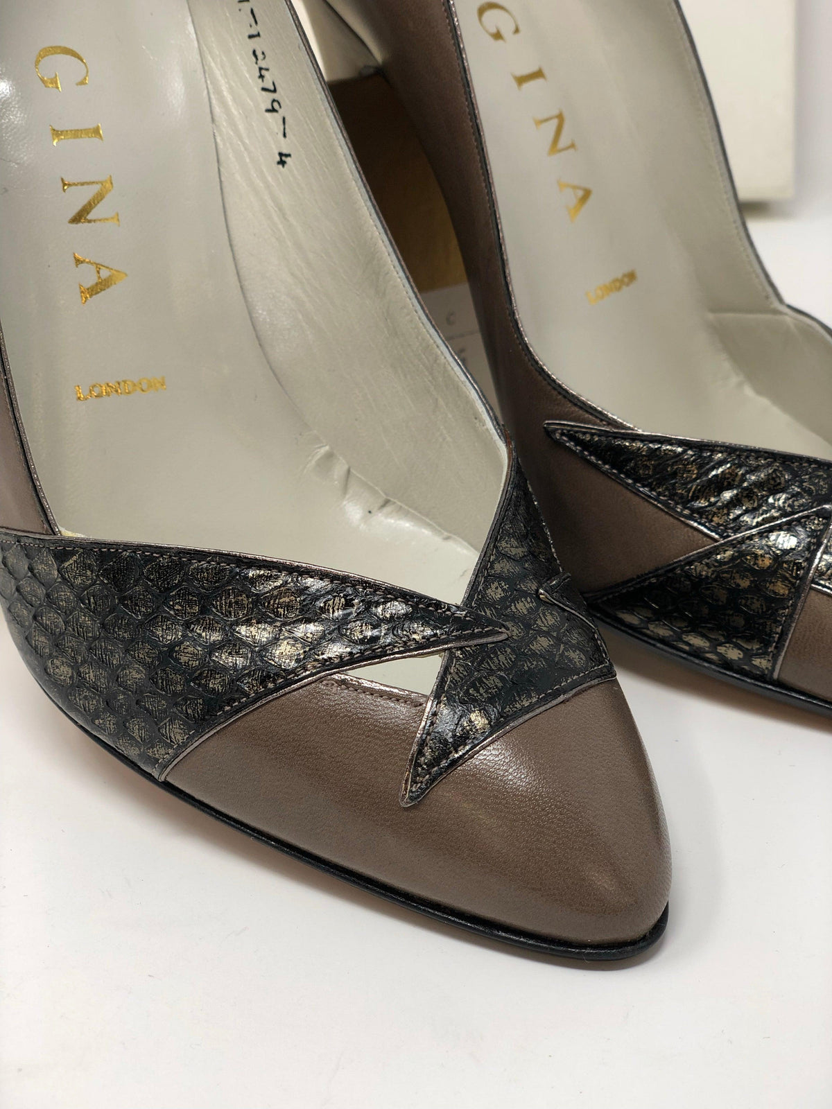 Gina Vintage Leather Court Shoes Brown and Pewter Colour UK4 - Ava & Iva