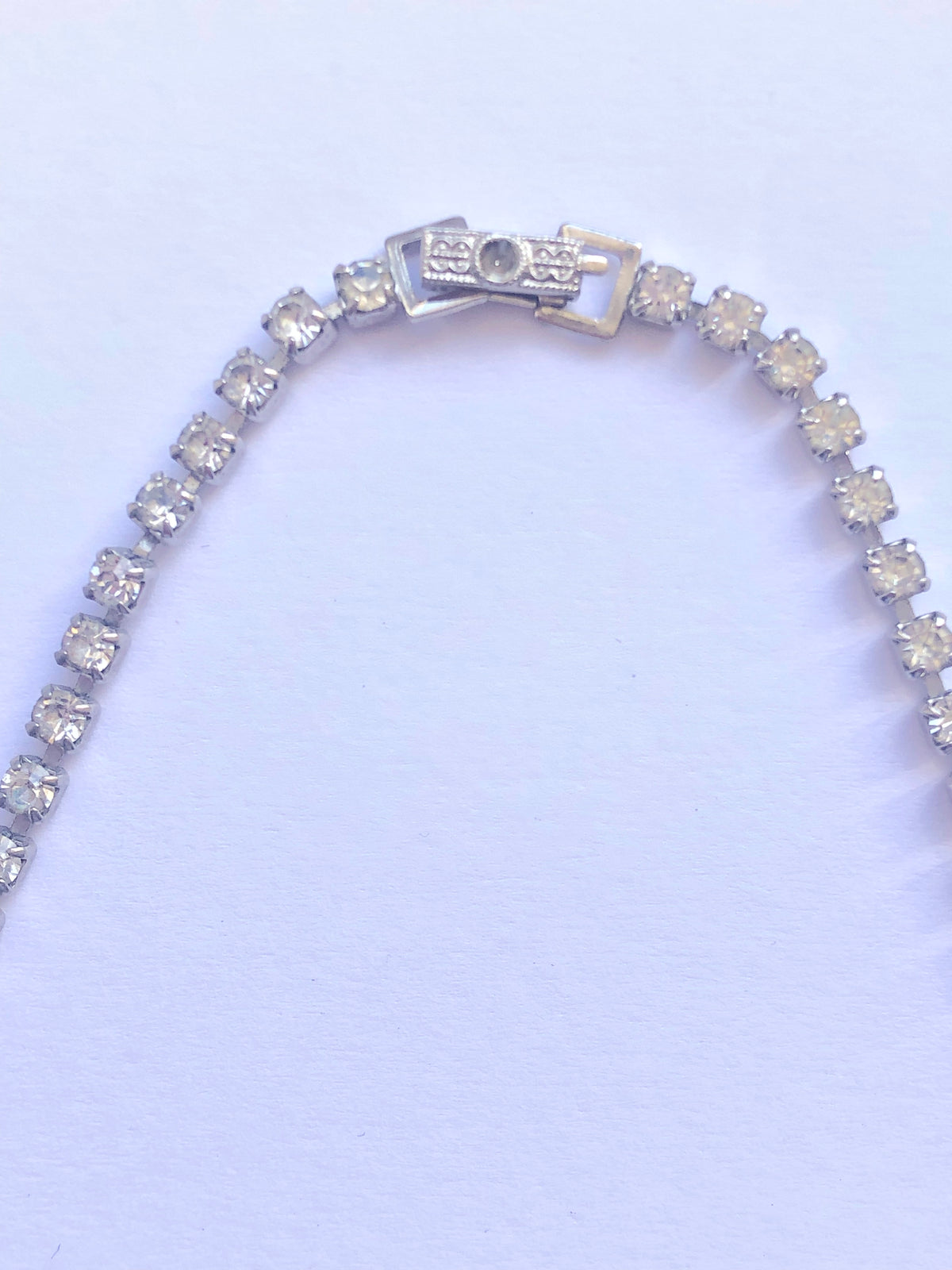 Vintage Silver Tone Single Strand Diamante Drop Necklet Necklace w/ Cut Zirconia Stones - Ava & Iva
