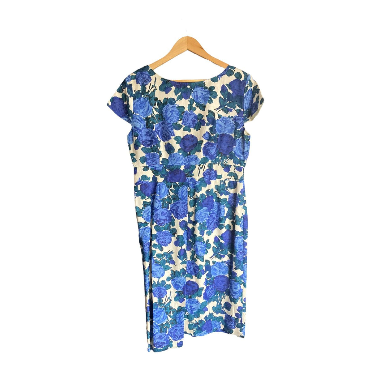 LK Bennett Cotton Blue And Cream Floral Short Sleeved Dress UK Size 14 - Ava & Iva