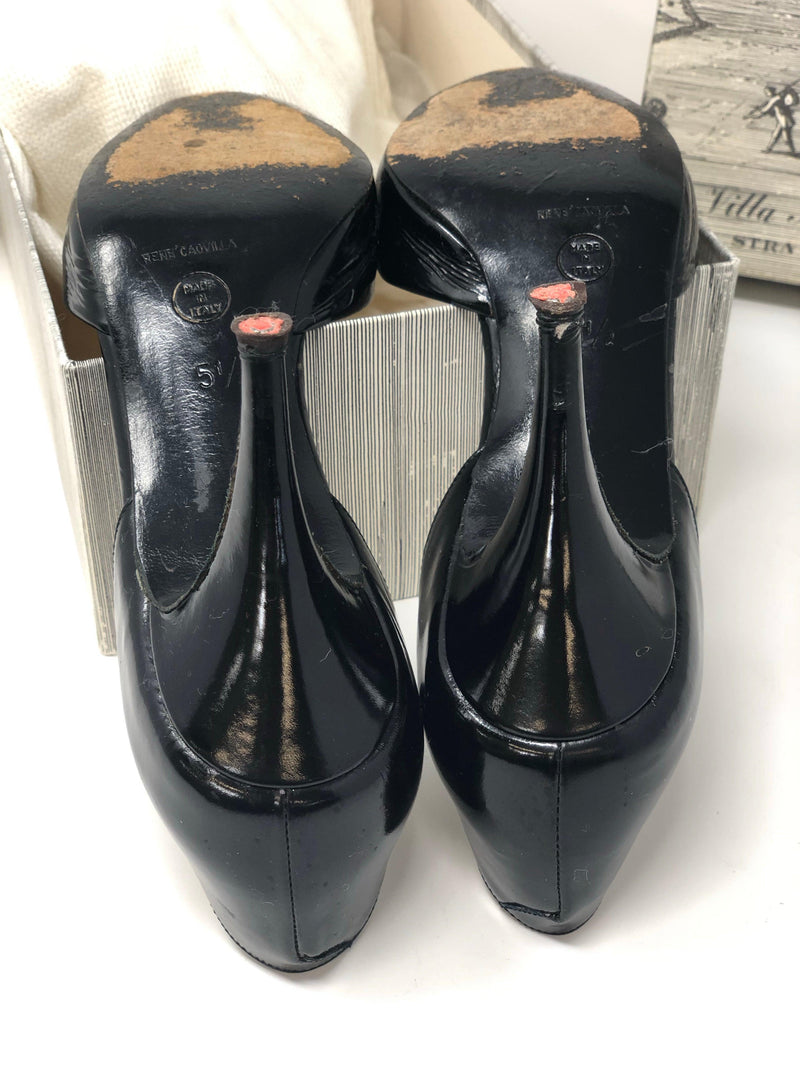 Rene Caovilla Black Patent Leather Heels with Gold Diamante Detail Size 5.5 (UK3.5) - Ava & Iva
