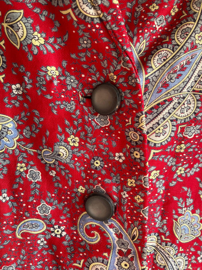 Vintage Cotton Red Paisley Patterned Cropped Sleeved Dress With Matching Jacket UK Size 14 - Ava & Iva